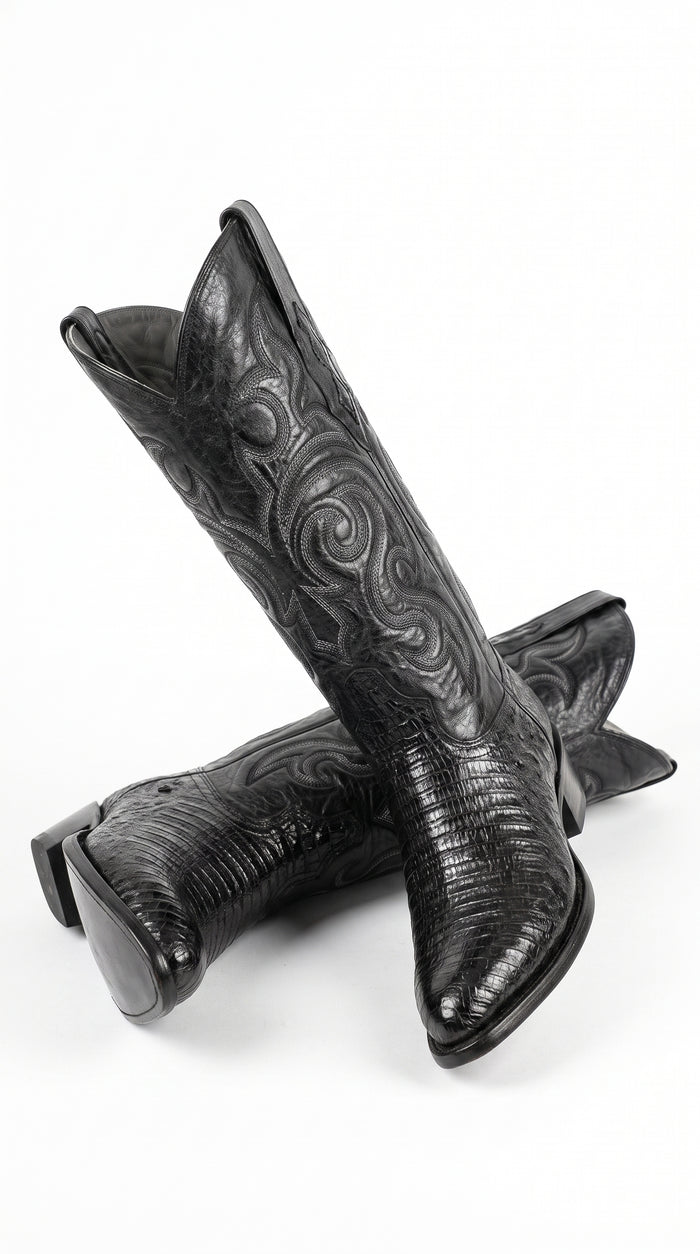 Men’s Black Armadillo Lizard Western Boots, Original Puntal Toe Cowboy Dress Boots