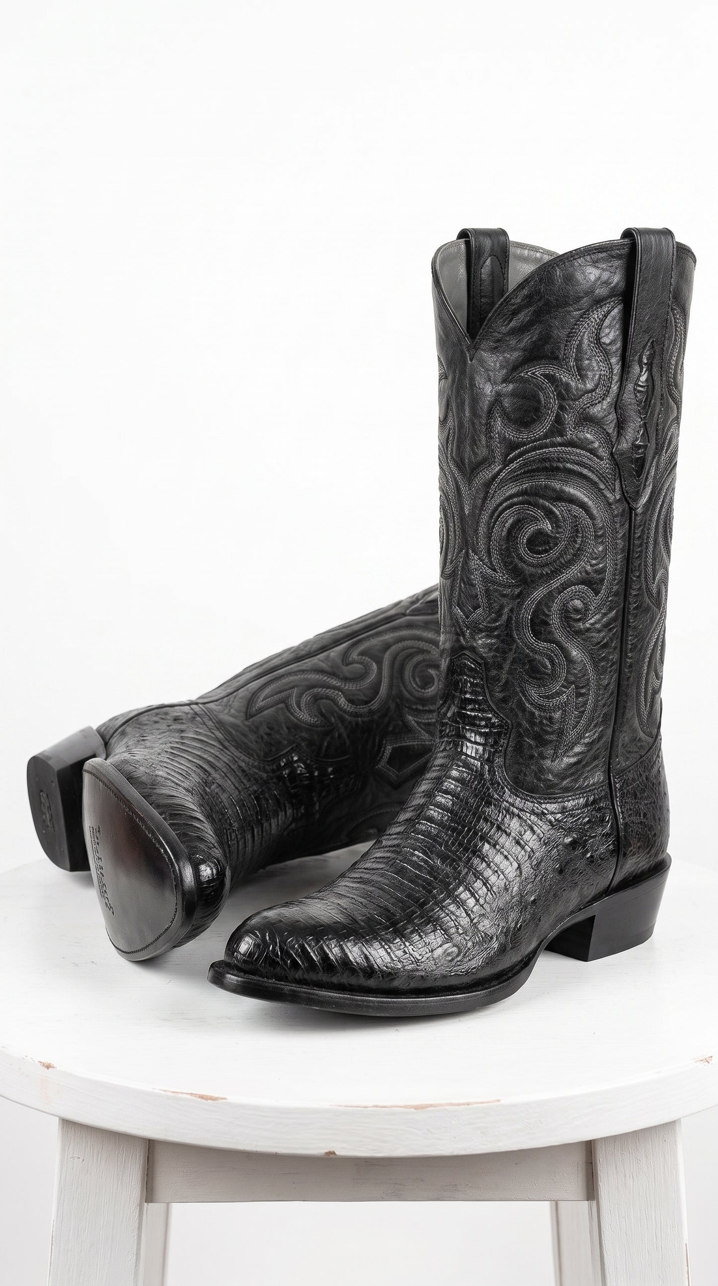 Men’s Black Armadillo Lizard Western Boots, Original Puntal Toe Cowboy Dress Boots