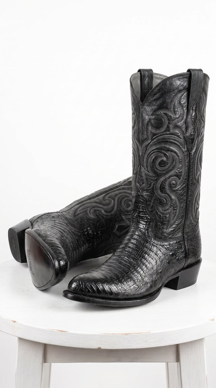 Men’s Black Armadillo Lizard Western Boots, Original Puntal Toe Cowboy Dress Boots