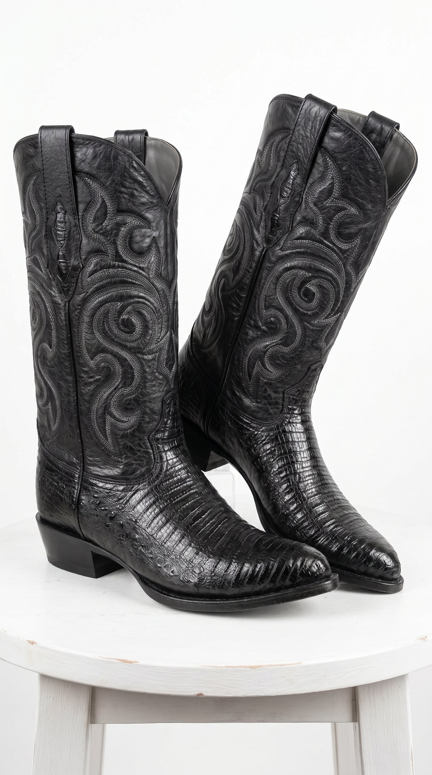Men’s Black Armadillo Lizard Western Boots, Original Puntal Toe Cowboy Dress Boots