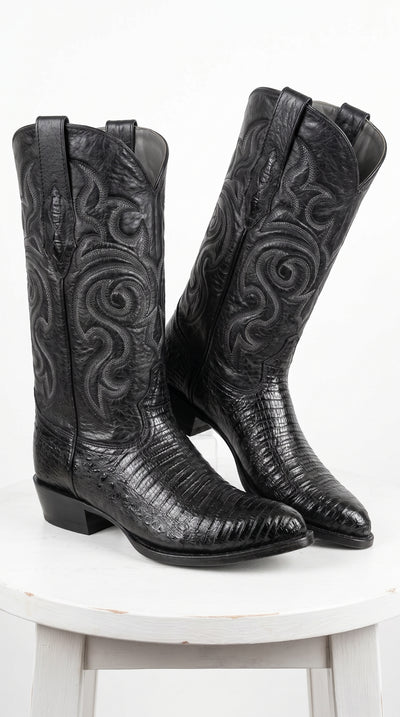 Men’s Black Armadillo Lizard Western Boots, Original Puntal Toe Cowboy Dress Boots