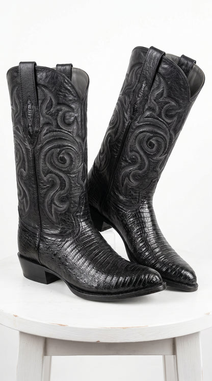Men’s Black Armadillo Lizard Western Boots, Original Puntal Toe Cowboy Dress Boots