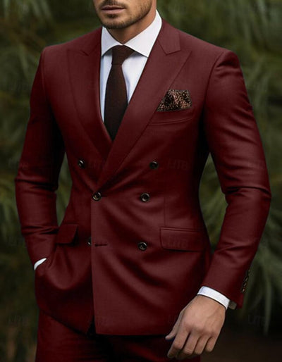 Double Breasted Slim Fit Suit - Burgundy Suit - Tapred Fit Pants 1   - from alligatorwarehouse.com