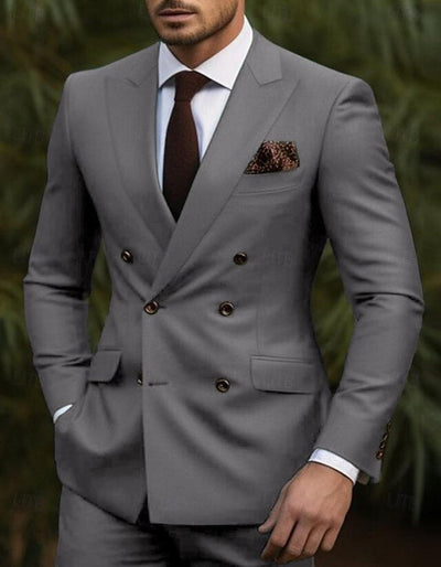 Double Breasted Slim Fit Suit - Dark Gray Suit - Tapred Fit Pants 1   - from alligatorwarehouse.com