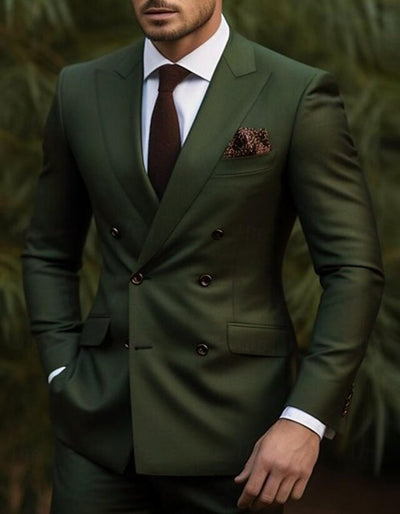 Double Breasted Slim Fit Suit - Dark Green Suit - Tapred Fit Pants 1   - from alligatorwarehouse.com