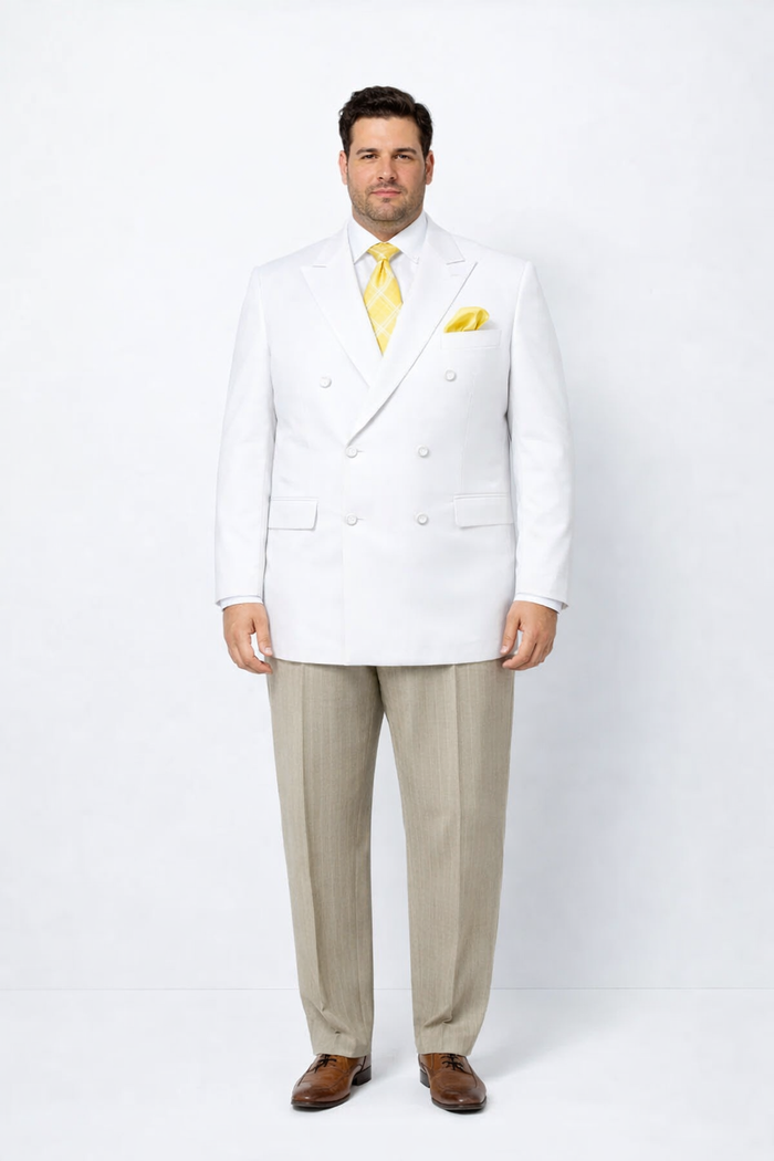 Men’s White Wedding Blazer Jacket – Double Breasted Classic Fit Sport Coat