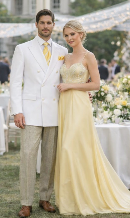 Men’s White Wedding Blazer Jacket – Double Breasted Classic Fit Sport Coat