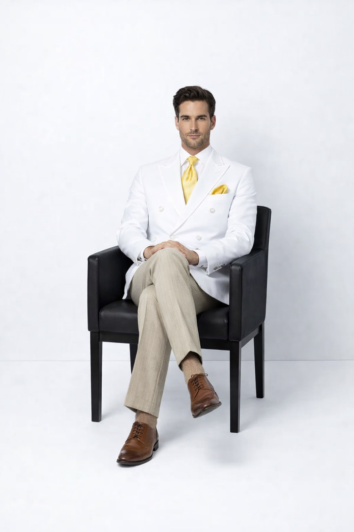 Men’s White Wedding Blazer Jacket – Double Breasted Classic Fit Sport Coat