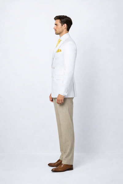 Men’s White Wedding Blazer Jacket – Double Breasted Classic Fit Sport Coat