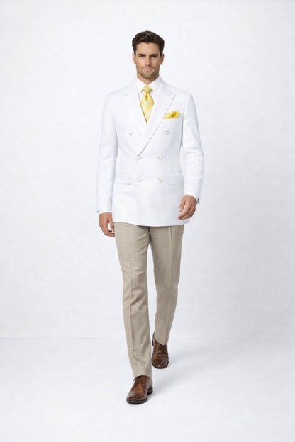 Men’s White Wedding Blazer Jacket – Double Breasted Classic Fit Sport Coat