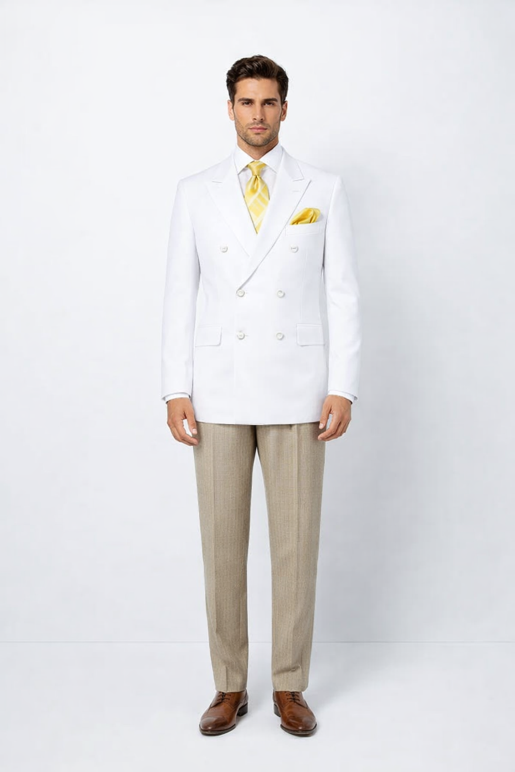 Men’s White Wedding Blazer Jacket – Double Breasted Classic Fit Sport Coat