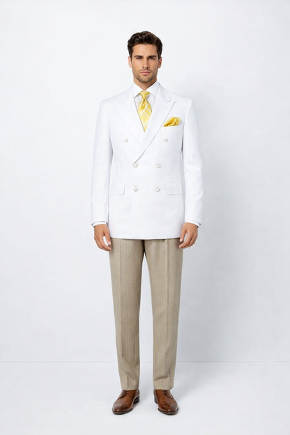Men’s White Wedding Blazer Jacket – Double Breasted Classic Fit Sport Coat