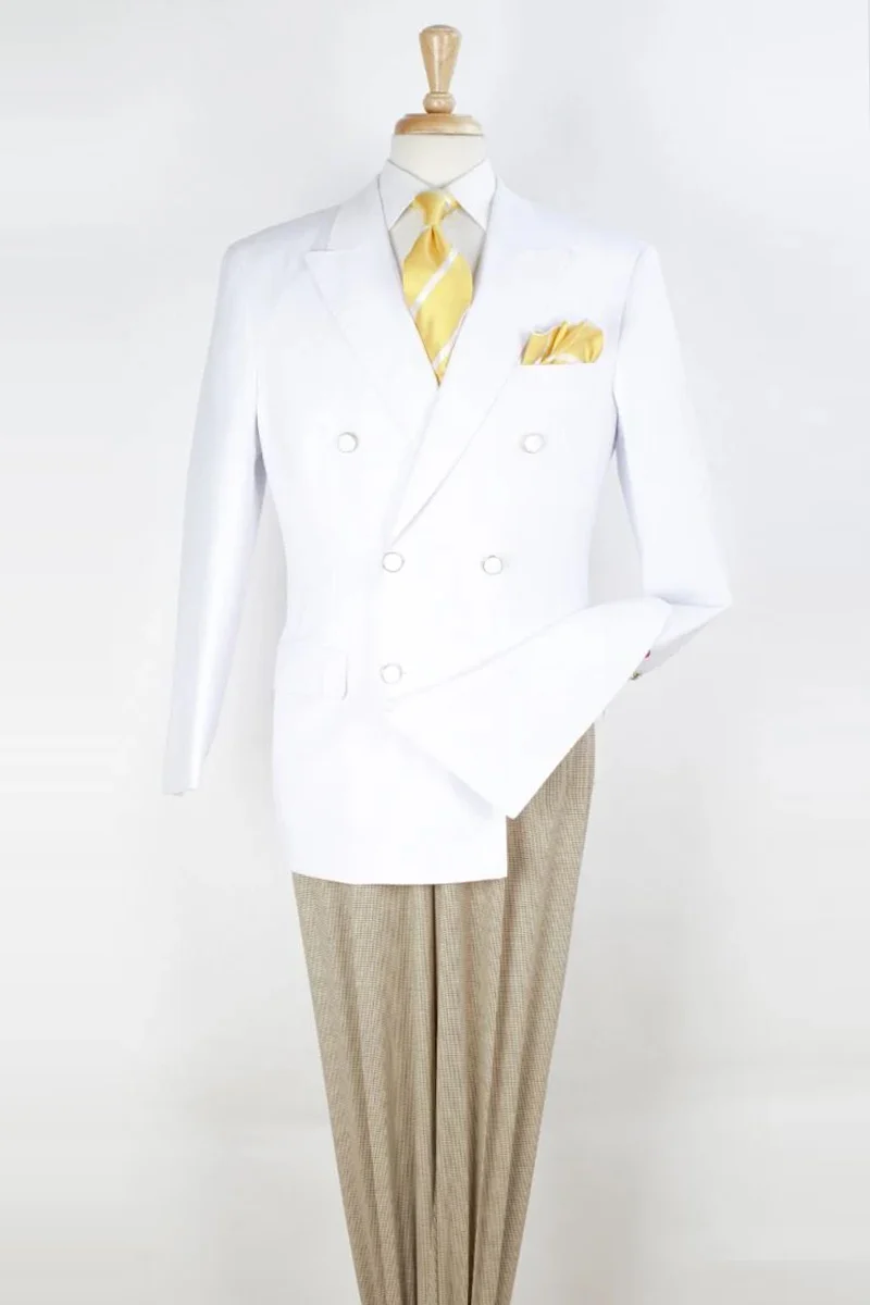 Men’s White Wedding Blazer Jacket – Double Breasted Classic Fit Sport Coat