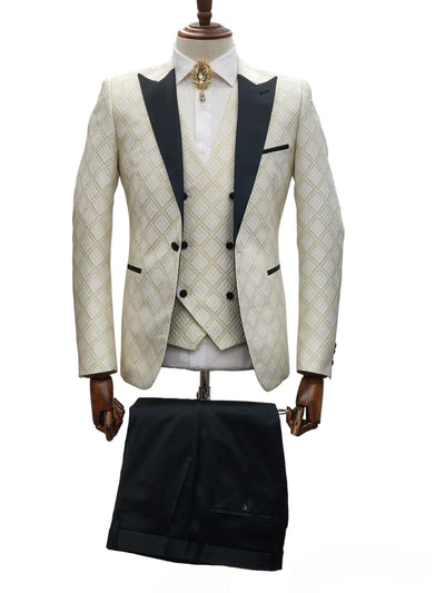 Ivory Tuxedo - Cream Wedding Suit  - Off White Groom Peak Lapel  Suit 1   - from alligatorwarehouse.com
