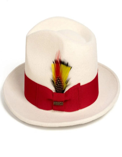 White and Red Dress Hat 1920s Fedora Style - Mens Classic Wool Fedora Dress Hat in White and Red 1   - from alligatorwarehouse.com