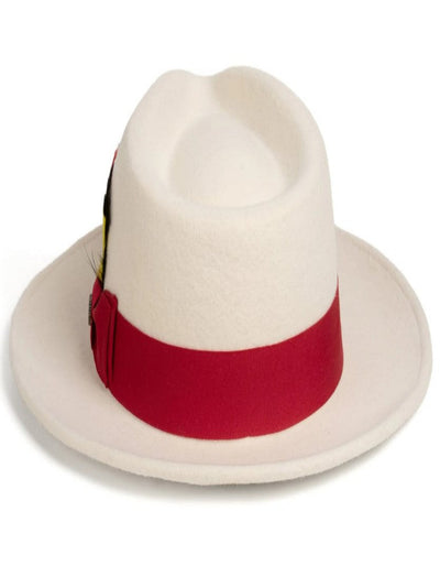 White and Red Dress Hat 1920s Fedora Style - Mens Classic Wool Fedora Dress Hat in White and Red 3   - from alligatorwarehouse.com