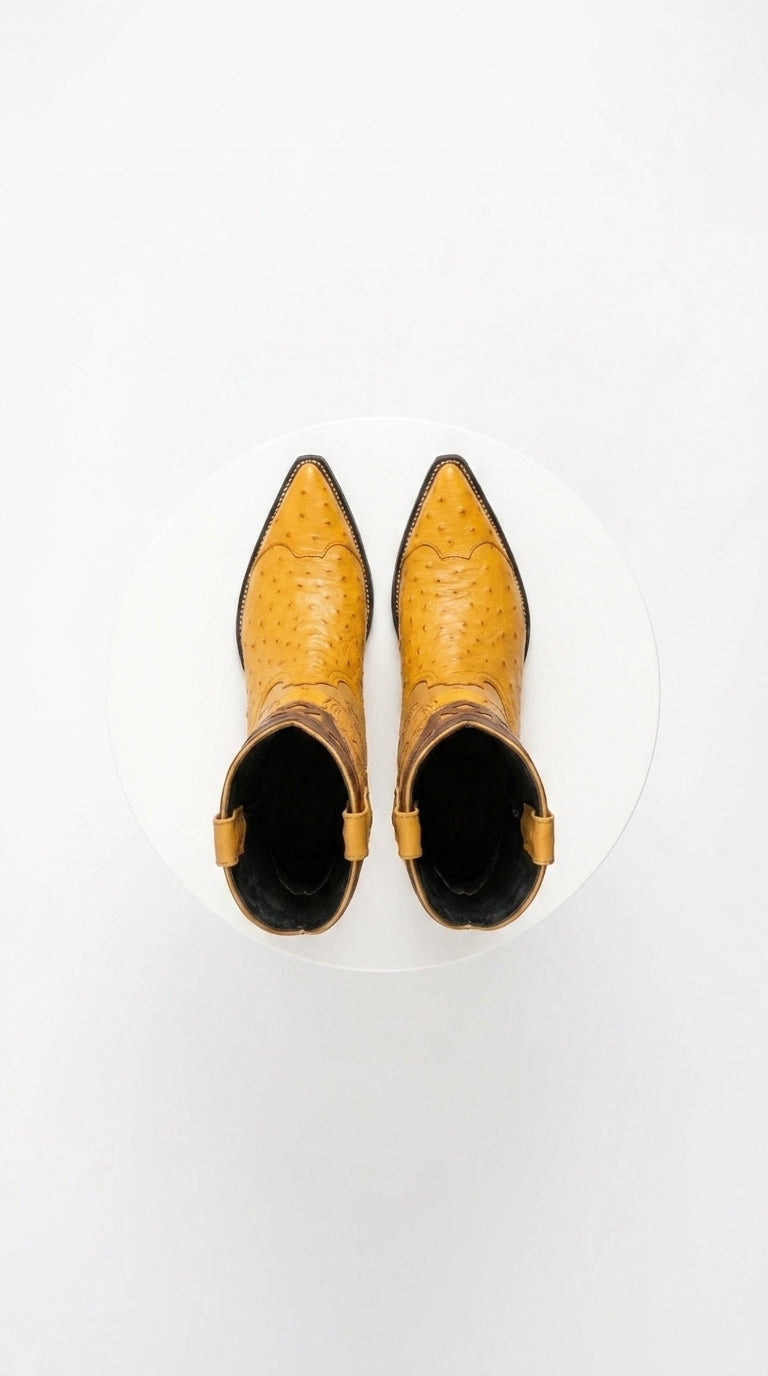 Men’s Wild West Yellow Smooth Ostrich Skin 3X Toe Boots, 29504-A Western Cowboy Dress Boots