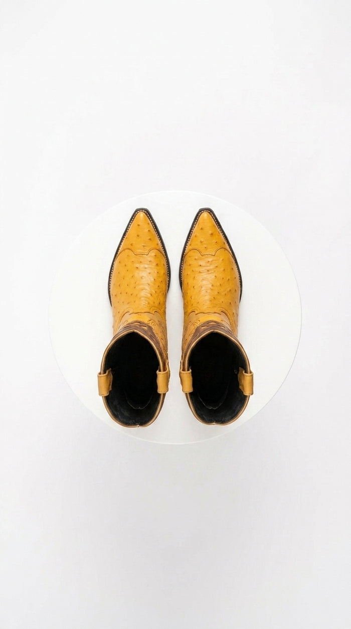 Men’s Wild West Yellow Smooth Ostrich Skin 3X Toe Boots, 29504-A Western Cowboy Dress Boots