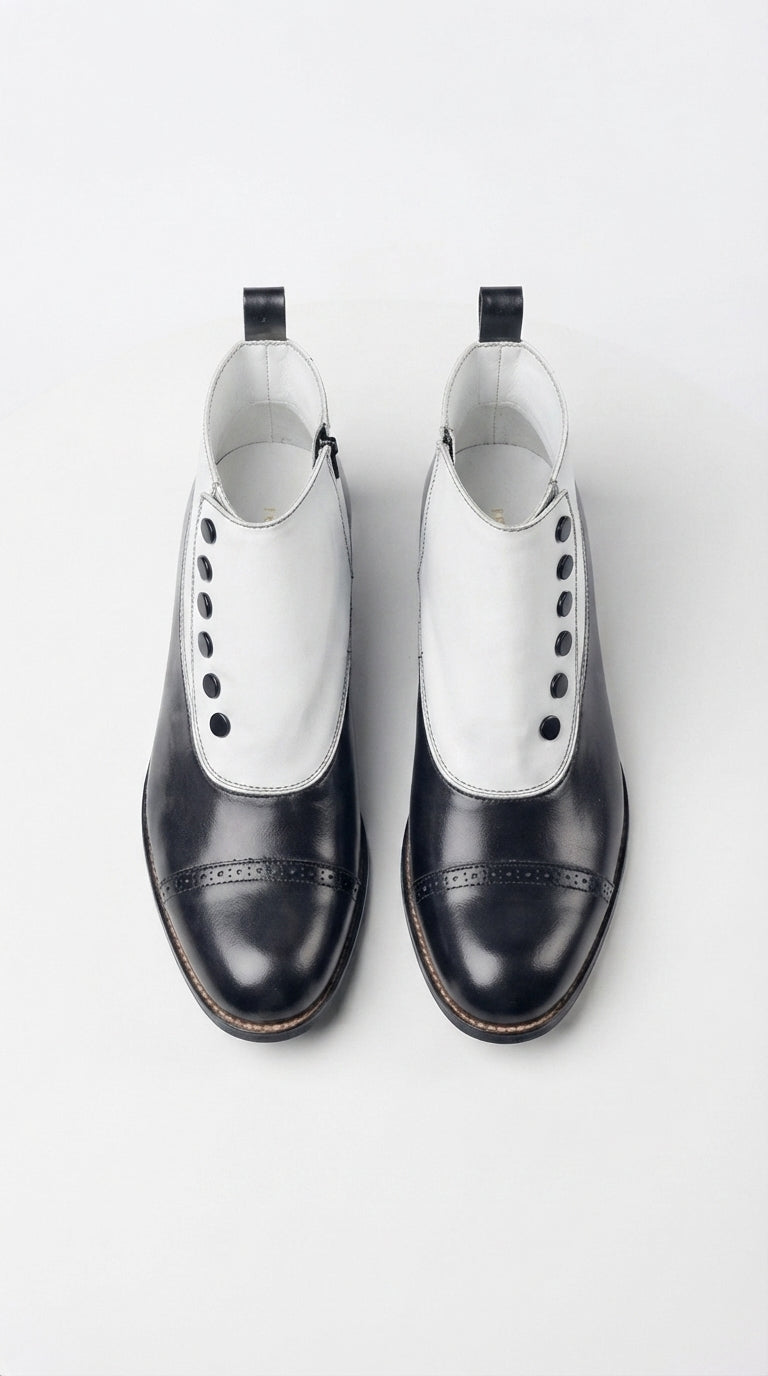 Stacy Adams Madison Black and White Spat Cap Toe Ankle Boots, Men’s Formal Dress Boots