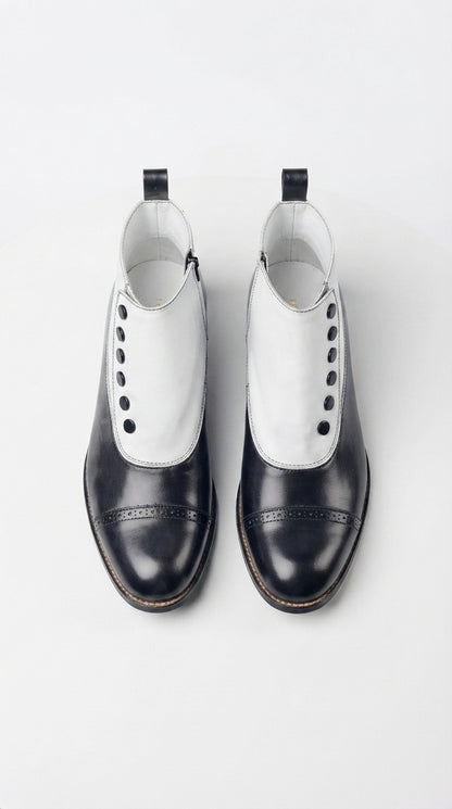 Stacy Adams Madison Black and White Spat Cap Toe Ankle Boots, Men’s Formal Dress Boots