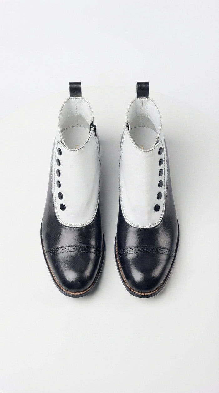 Stacy Adams Madison Black and White Spat Cap Toe Ankle Boots, Men’s Formal Dress Boots
