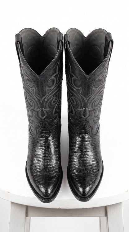 Men’s Black Armadillo Lizard Western Boots, Original Puntal Toe Cowboy Dress Boots