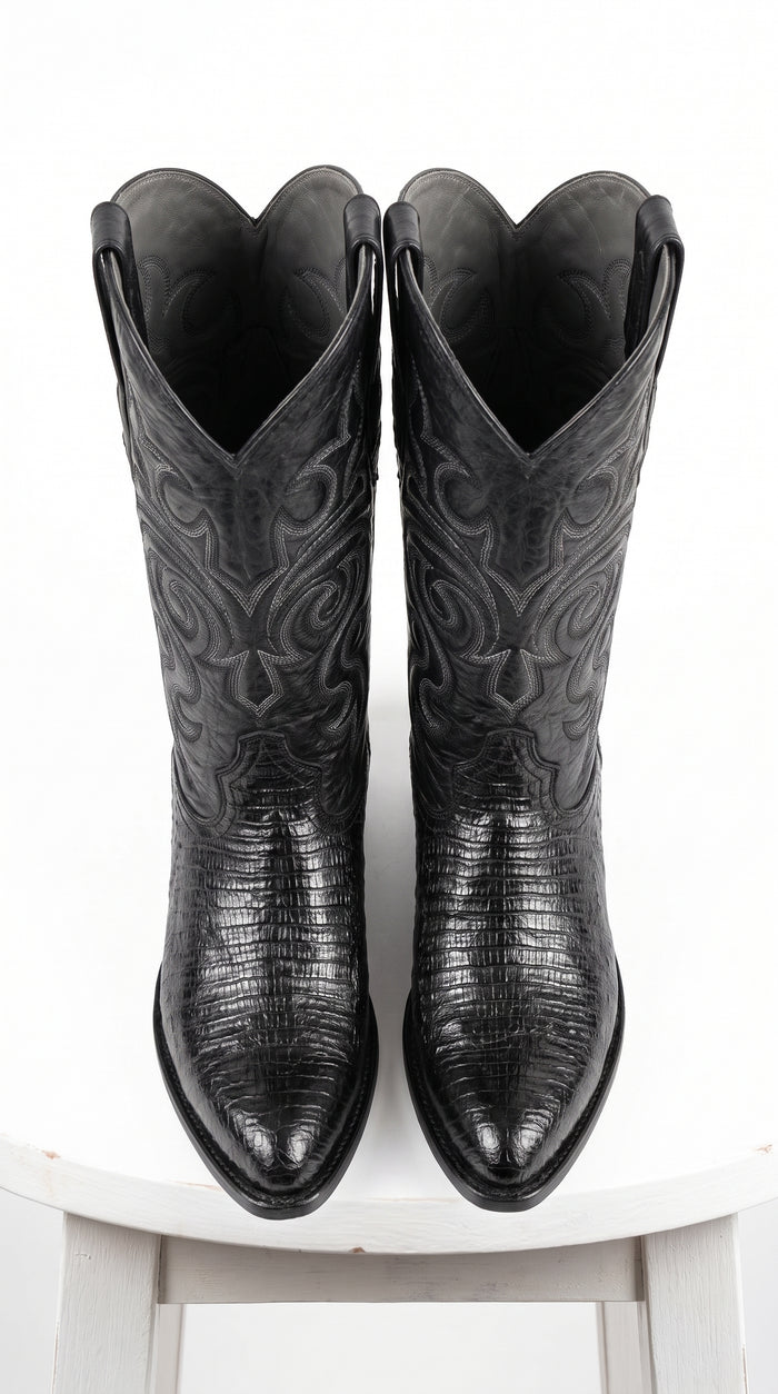 Men’s Black Armadillo Lizard Western Boots, Original Puntal Toe Cowboy Dress Boots