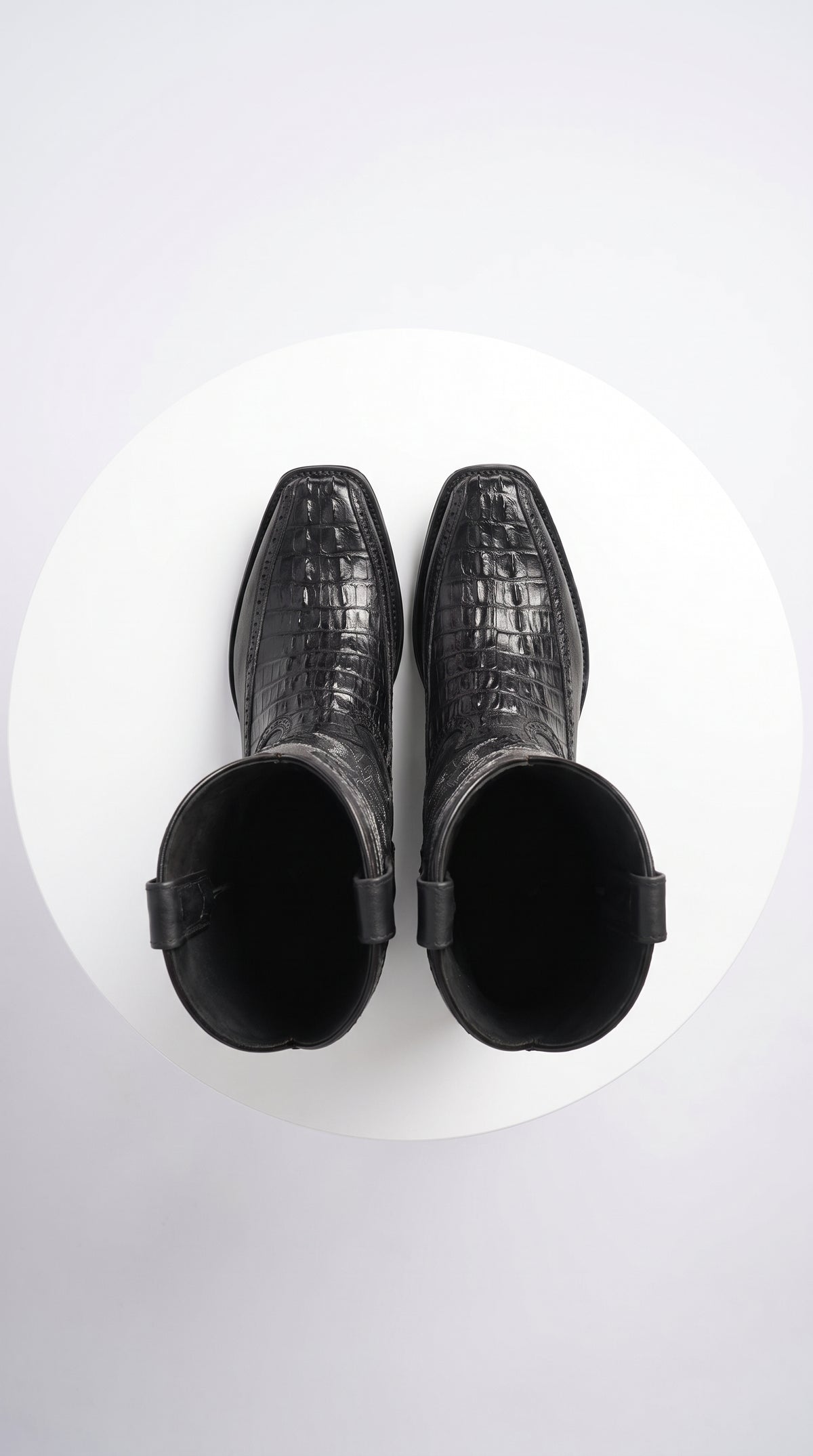 Men’s Black Caiman Crocodile and Deer Western Boots LAB-76F0105, European Toe Exotic Cowboy Dress Boots