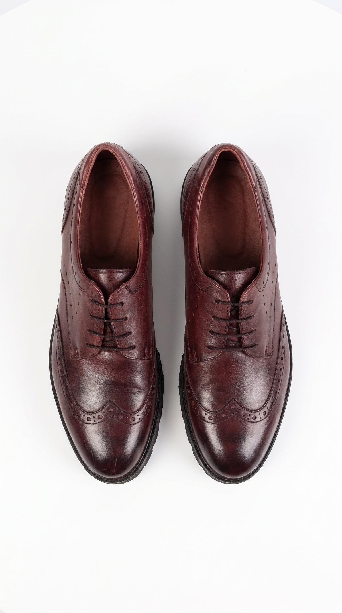 Lombardy Men’s Calfskin Wingtip Dress Shoes – Brogue Lace-Up Shoes with Lug Sole