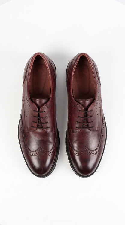 Lombardy Men’s Calfskin Wingtip Dress Shoes – Brogue Lace-Up Shoes with Lug Sole