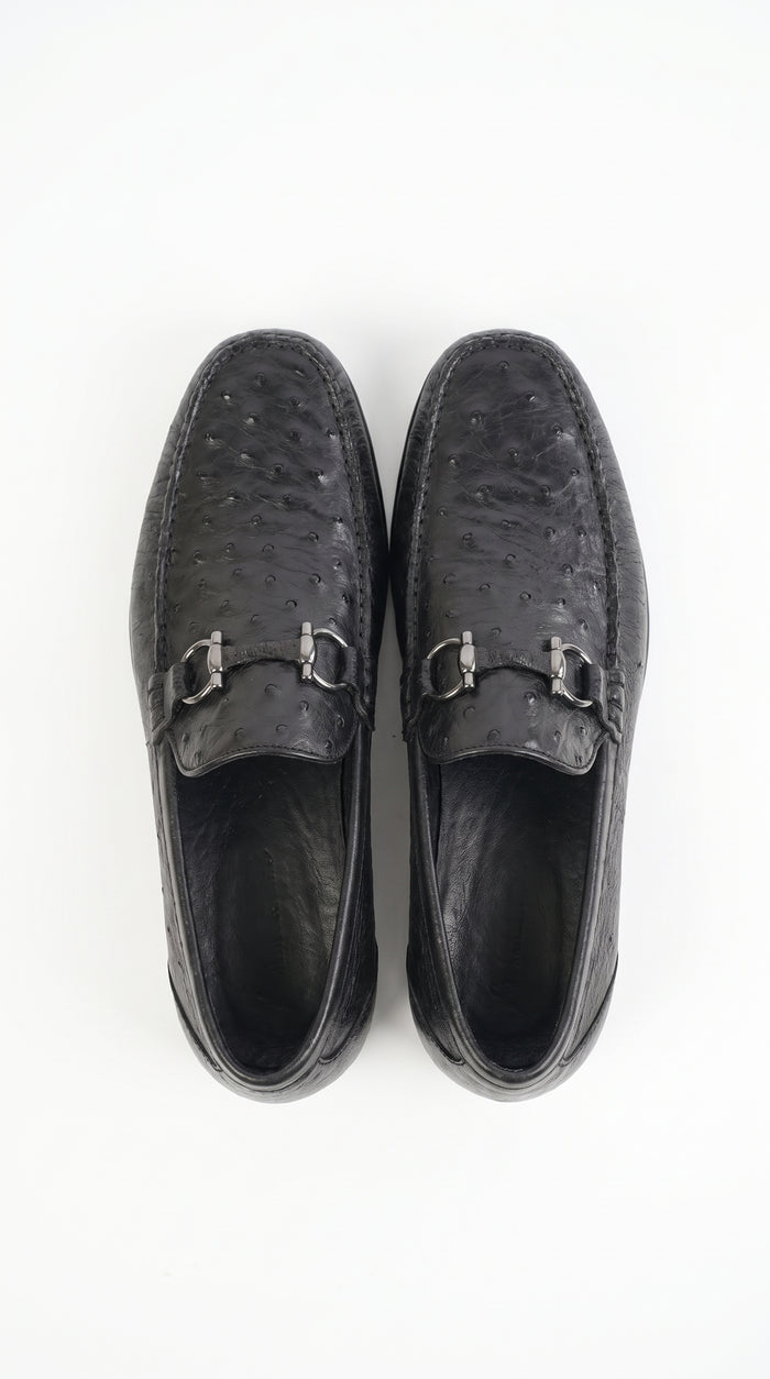 Lombardy Men’s Ostrich Quill & Calfskin Bit Loafers – Exotic Leather Dress Shoes
