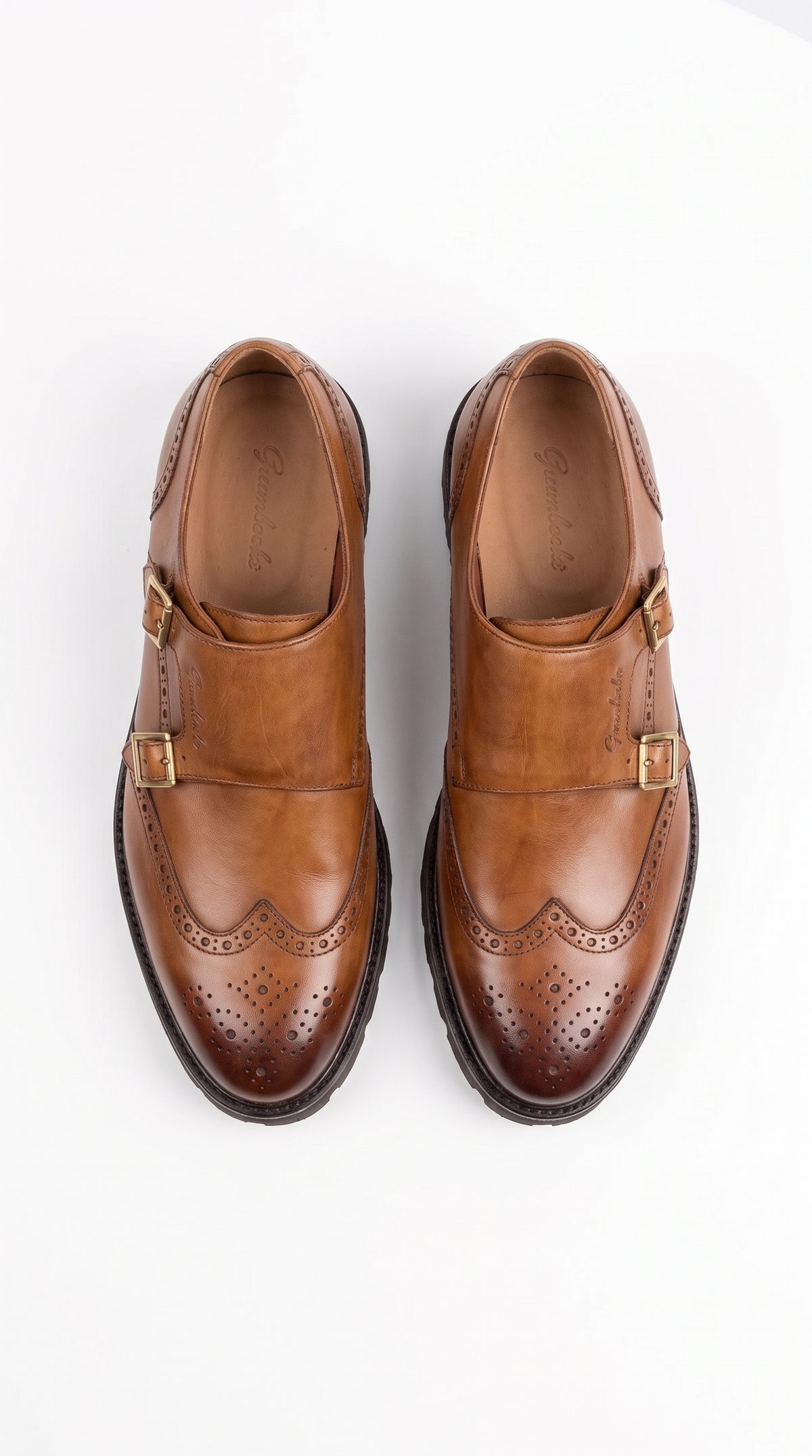 Lombardy Men’s Calfskin Wingtip Double Monk Strap Dress Shoes – Lug Sole
