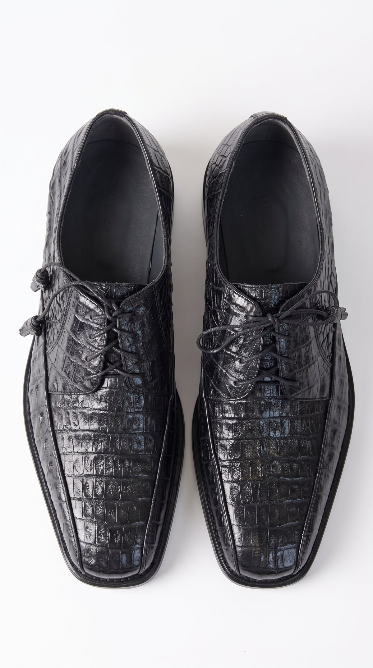 Los Altos Men’s Black Genuine Caiman Belly Oxford Shoes – Exotic Leather Lace-Up Dress Shoes