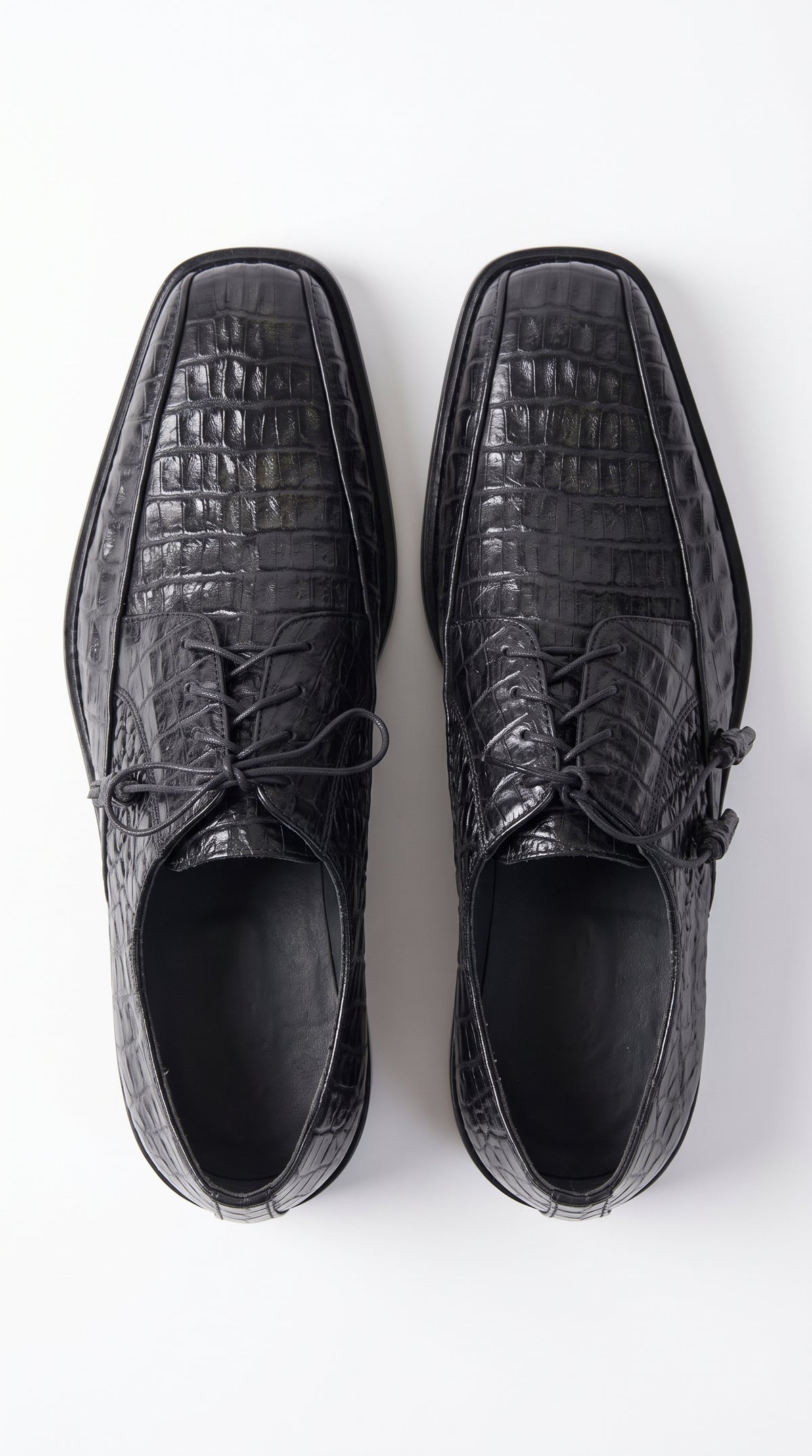 Los Altos Men’s Black Genuine Caiman Belly Oxford Shoes – Exotic Leather Lace-Up Dress Shoes