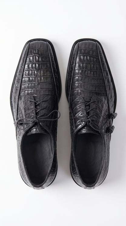 Los Altos Men’s Black Genuine Caiman Belly Oxford Shoes – Exotic Leather Lace-Up Dress Shoes
