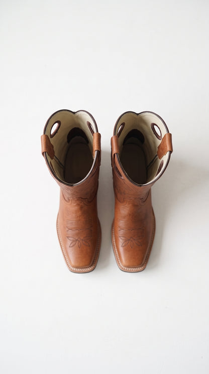 Los Altos Men’s Tan Leather Rodeo Boots, Western Cowboy Square Toe Boots