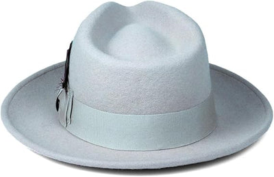 Gangster 100% Austrailian Wool Crushable Mens Fedora Hat - Removable Feather Gangster Sky Blue Mens Fedora Hat 2   - from alligatorwarehouse.com