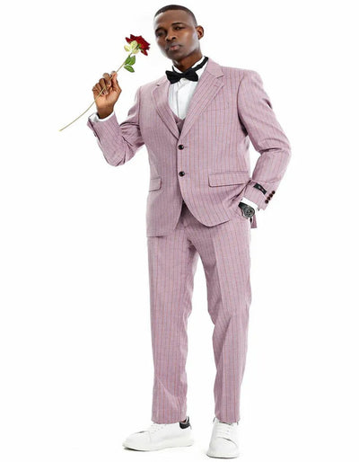 Men's Two Button Vested Wide Notch Lapel Vintage Style Dusty Rose Pink Pinstripe Pattern Pinstripe Suit 1   - from alligatorwarehouse.com