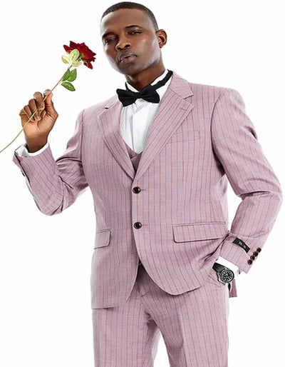 Men's Two Button Vested Wide Notch Lapel Vintage Style Dusty Rose Pink Pinstripe Suit 2   - from alligatorwarehouse.com