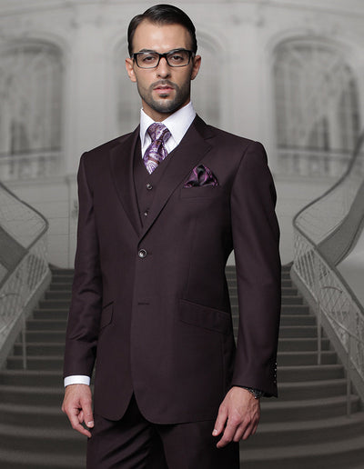 Mens 2 Button Modern Fit Vested Wool Suit in Eggplant 1 STZV-102_EGGPLANT_36S  - from alligatorwarehouse.com
