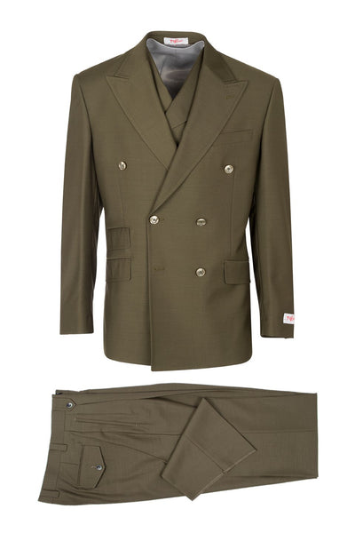 Tiglio Italian Suit - Real Wool Fabric Super 150's EST Olive, Wide Leg Suit & Vest in Color Olive 1 tiglio-est-olive-wide-leg-suit-vest-40r  - from alligatorwarehouse.com
