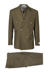 Tiglio Italian Suit - Real Wool Fabric Super 150's EST Olive, Wide Leg Suit & Vest in Color Olive