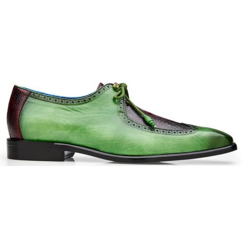 Belvedere Etore Antique Emerald Green / Wine Genuine Ostrich Leg  Italian Calf Shoes