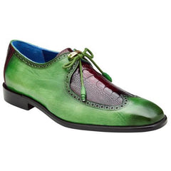 Belvedere Etore Antique Emerald Green / Wine Genuine Ostrich Leg  Italian Calf Shoes