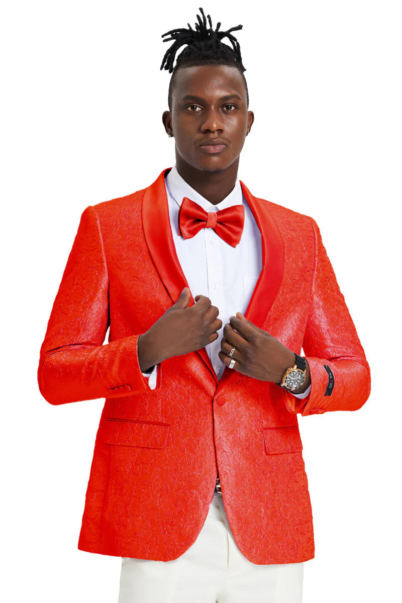 Men’s Slim Fit Tonal Paisley Tuxedo Jacket in Red for Wedding & Prom 1   - from alligatorwarehouse.com