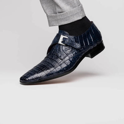 Marco Di Milano Rovigo Men's Shoes Navy Exotic Crocodile Skin Single Monk-strap Loafers 6 ROVIGO_CAIMAN FUSCUS_NAVY_8  - from alligatorwarehouse.com
