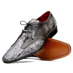 Marco Di Milano Anzio Exotic Alligator & Calfskin Leather Newspaper & Gray Oxfords