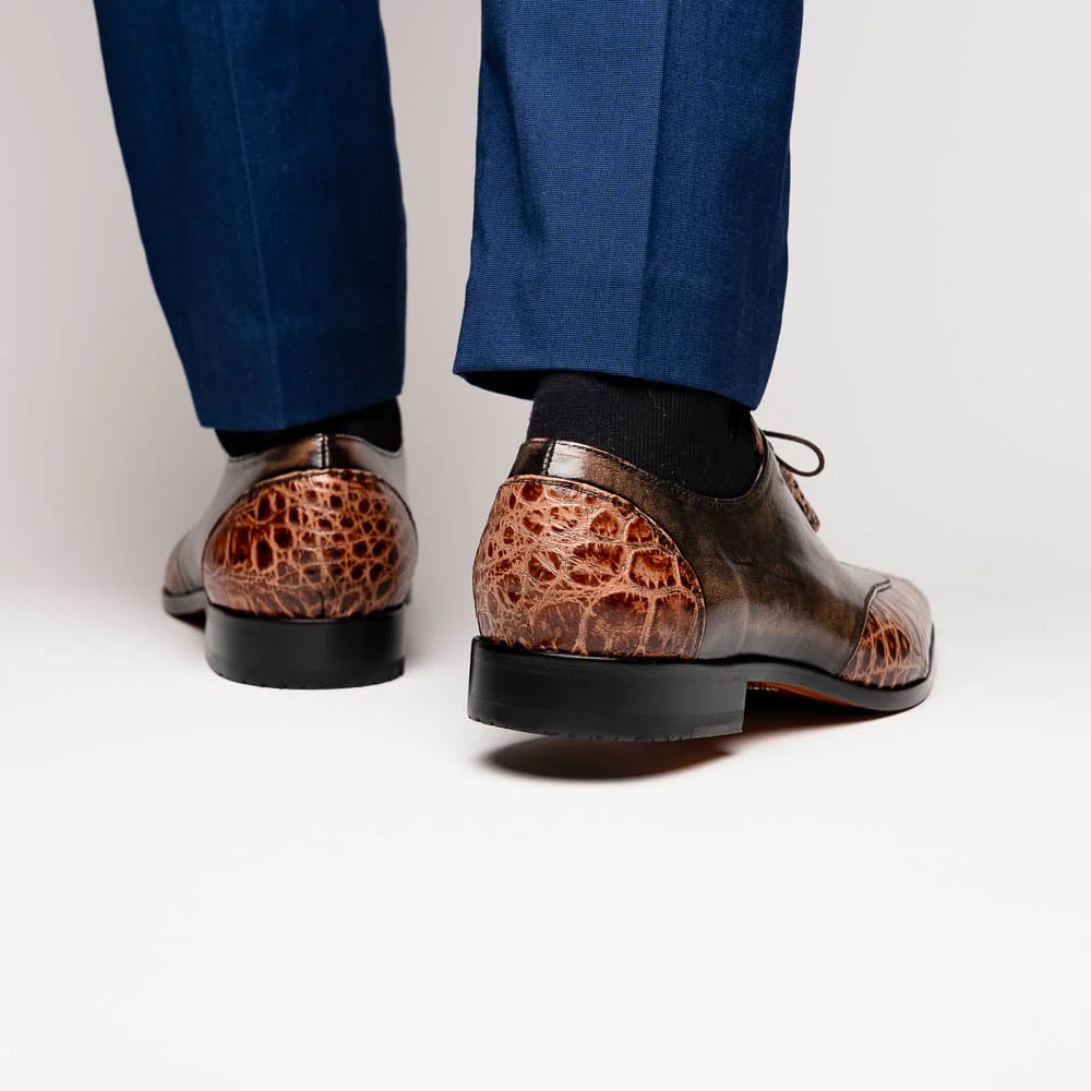 Marco Di Milano Anzio Exotic Alligator & Calfskin Leather Orix & Brown Oxfords