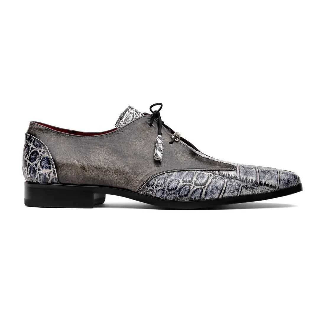 Marco Di Milano Anzio Exotic Alligator & Calfskin Leather Newspaper & Gray Oxfords