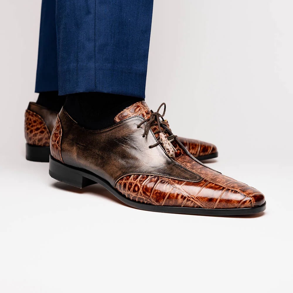 Marco Di Milano Anzio Exotic Alligator & Calfskin Leather Orix & Brown Oxfords